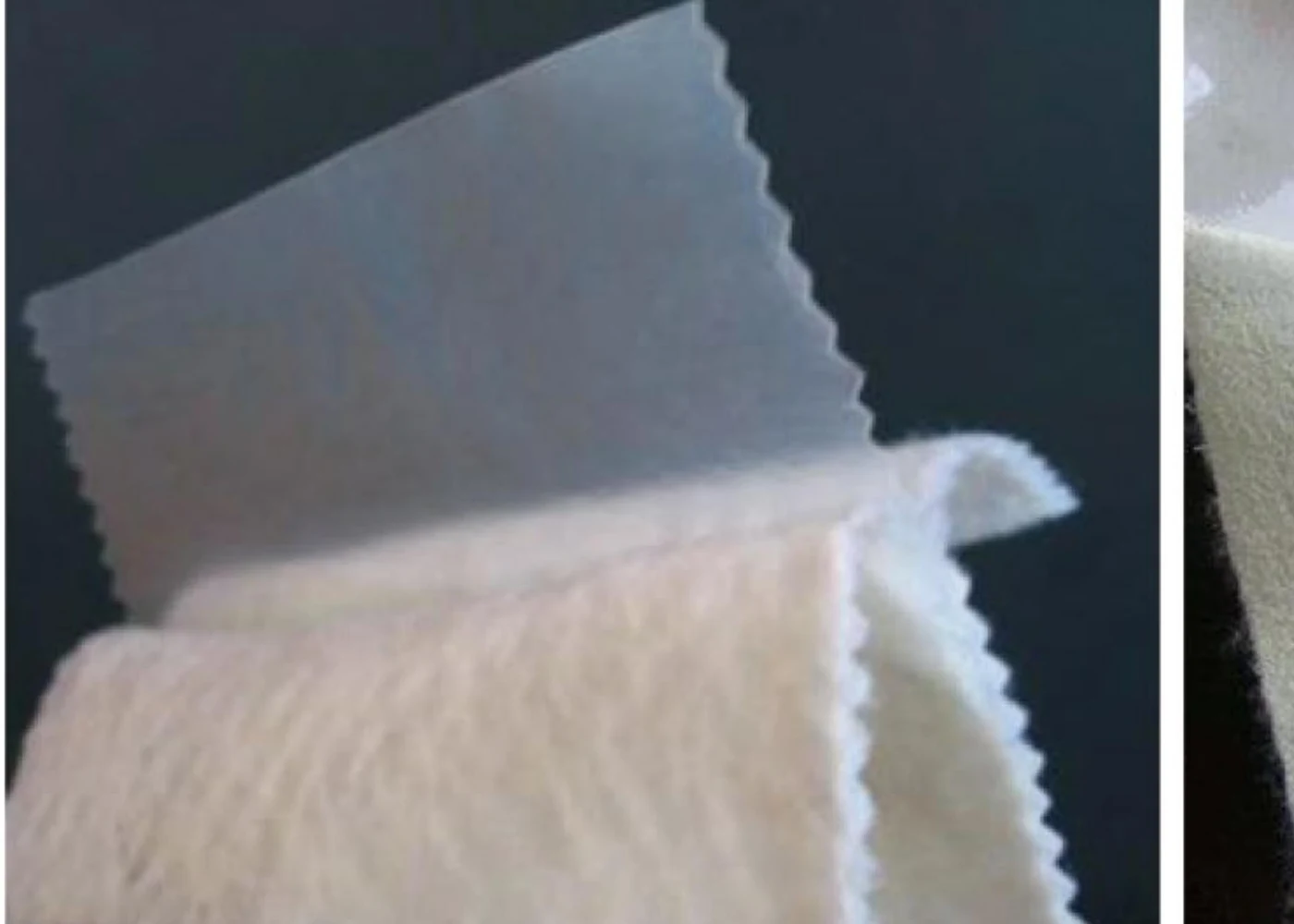 Layered composite geomembrane sample with nonwoven geotextile and membrane components