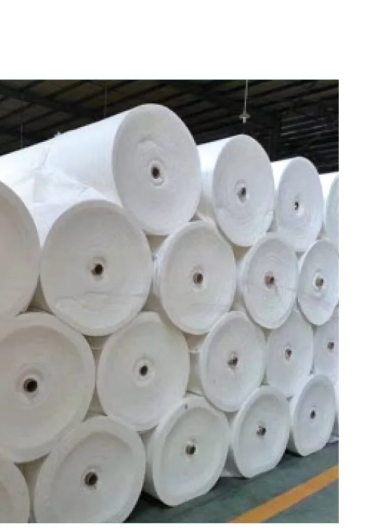 White rolls of filament needle-punched nonwoven geotextile