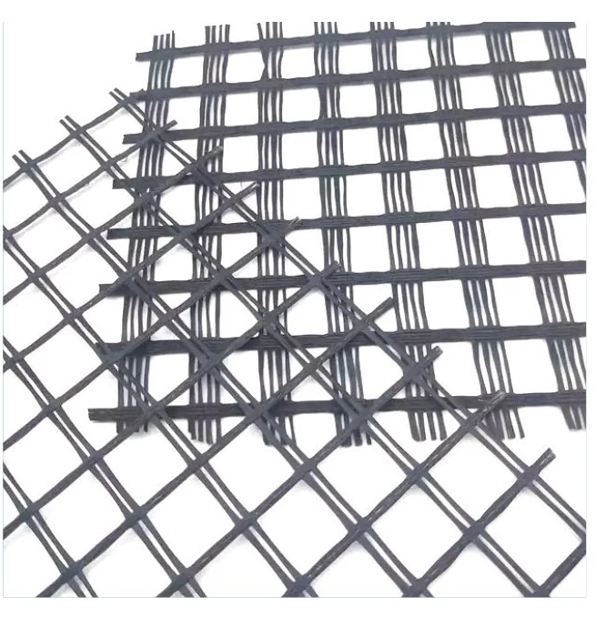 Overlapping black geogrid family product samples