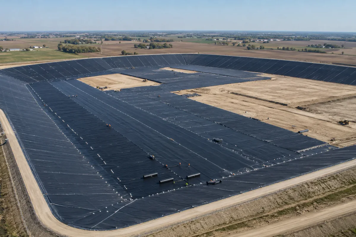 Aerial view of a large generic geomembrane lining installation