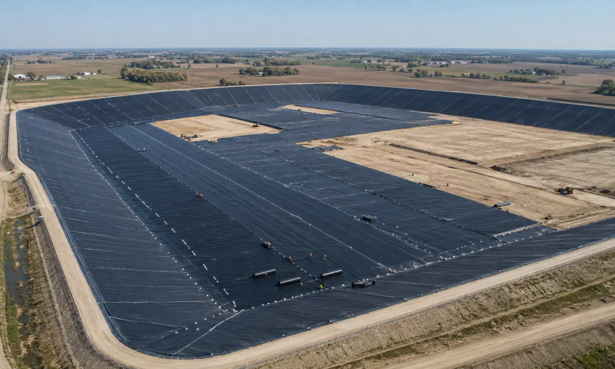 Aerial view of a large generic geomembrane lining installation